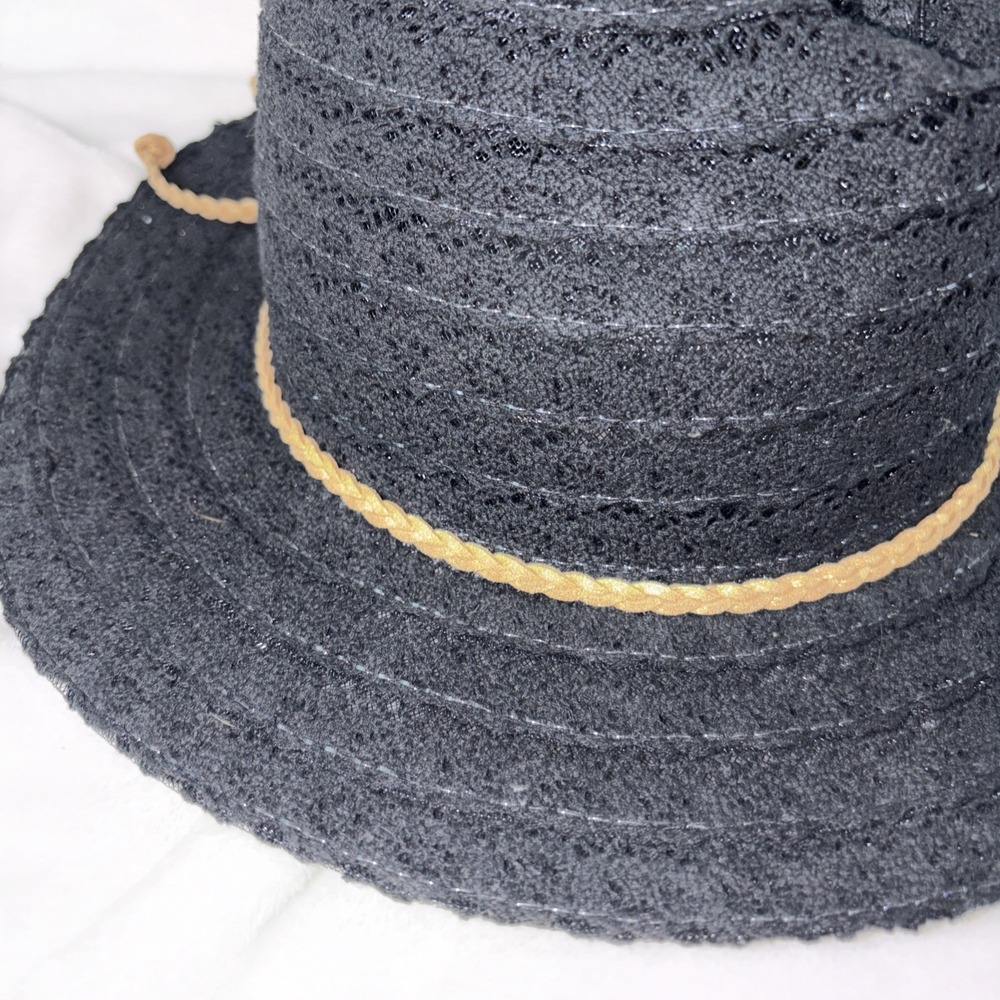 Jane And Berry Black Lace Fedora Sun Hat Boho Crochet Beach Braided Trim Coastal - Picture 2 of 7